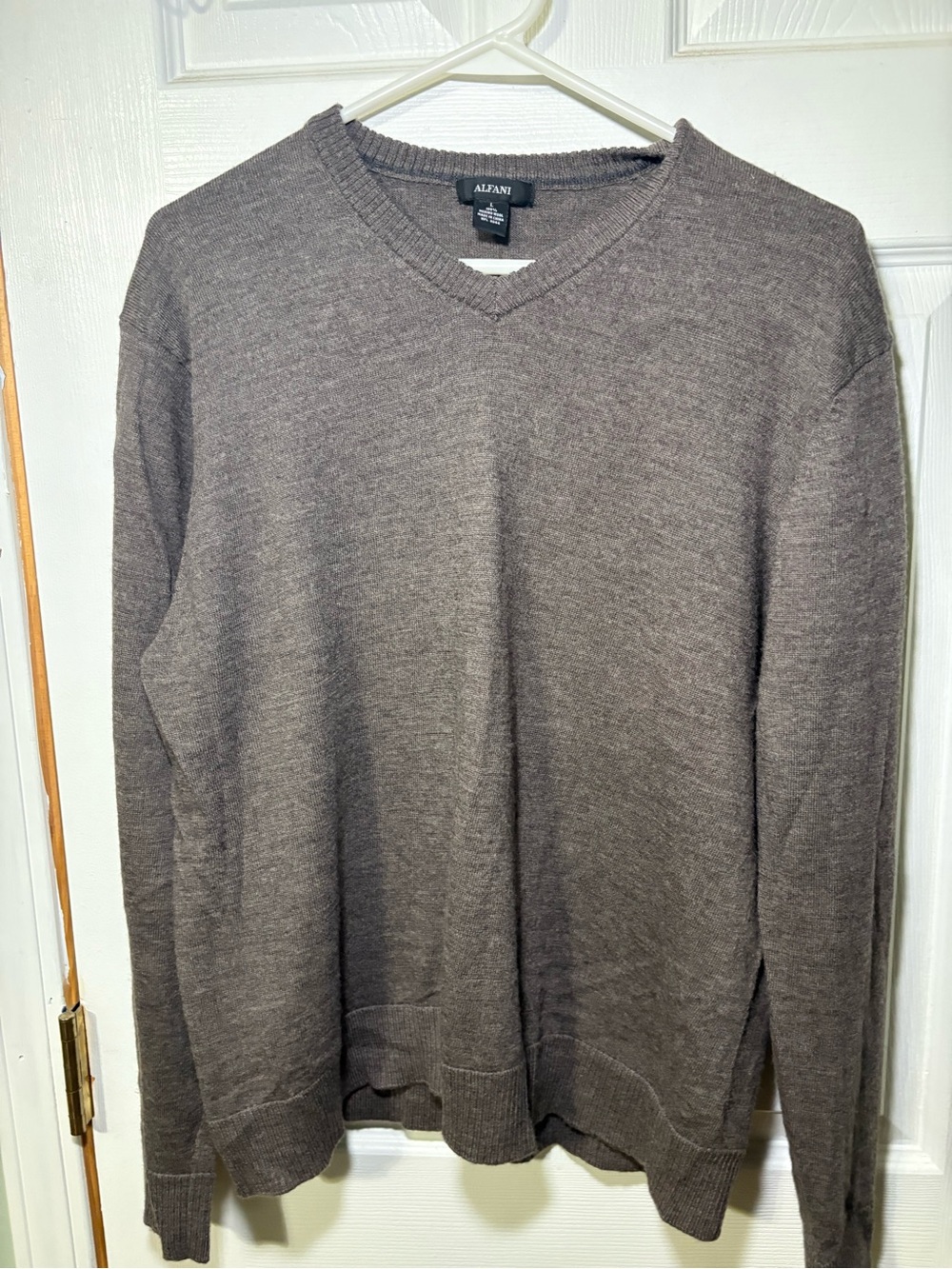 Alfani Men's V-Neck Sweater in Heather Taupe Brown